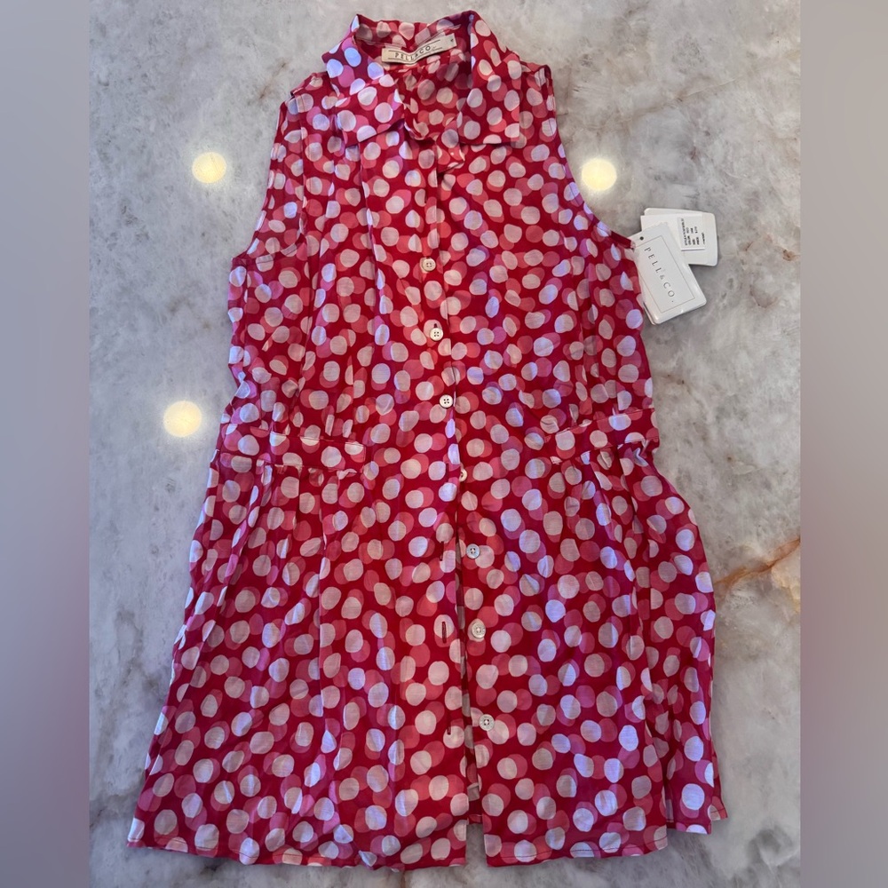 Trina Turk Sleeveless Red Polka Dot Button-Front Top
